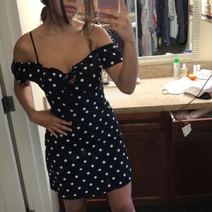 LUSH polka dot ruffle off the shoulder dress